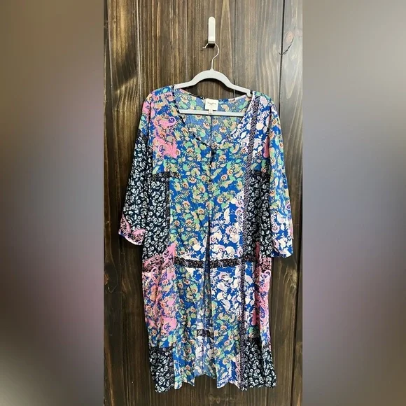 Hayden Duster Topper Womens Medium Multicolor Boho Floral Button Up Shrug Top-XL - Picture 2 of 11